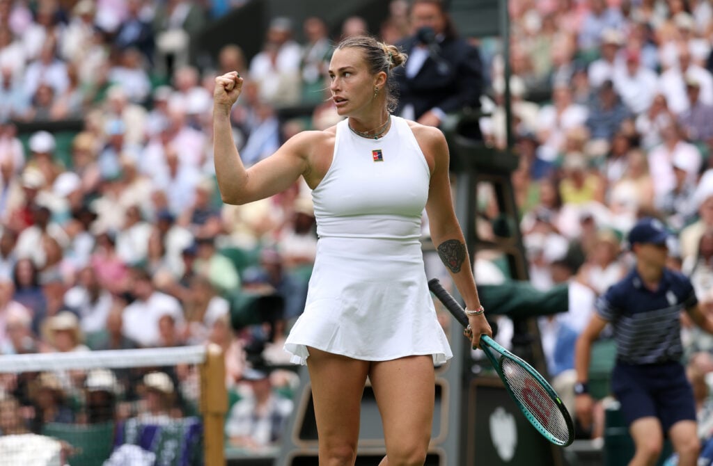 Aryna Sabalenka pumps her fist