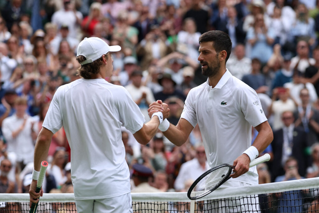Novak Djokovic and Alex de Minaur at Wimbledon.