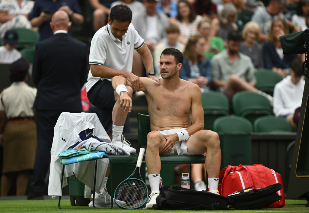 Pedro Martinez receives medical treatment at Wimbledon in 2025