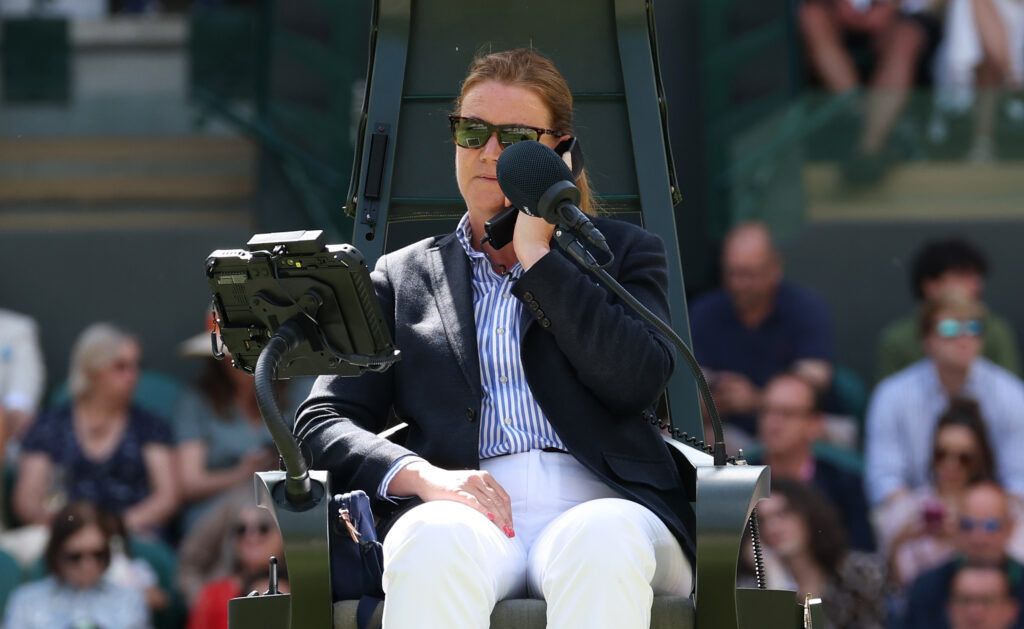 Wimbledon chair umpire makes a call after line call mistake during Taylor Fritz's match