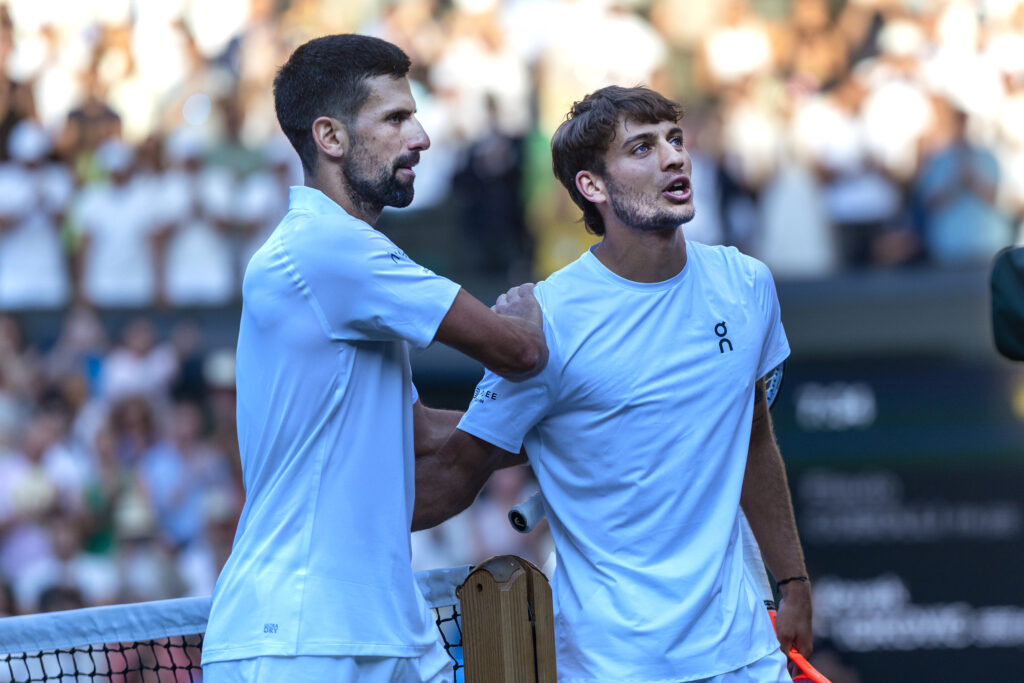 Novak Djokovic and Flavio Cobolli after their match at Wimbledon.