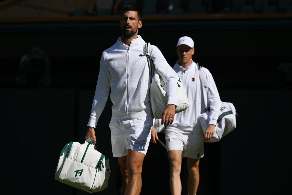 Novak Djokovic and Jannik enter Centre Court at Wimbledon in 2025