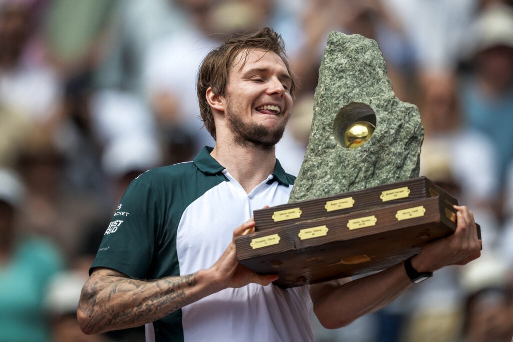 Alexander Bublik with the Swiss Open trophy.