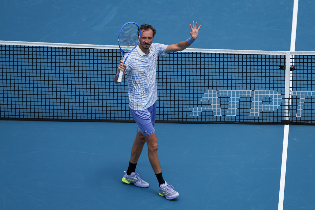 Daniil Medvedev celebrates after reaching the quarter-finals at the Washington Open.