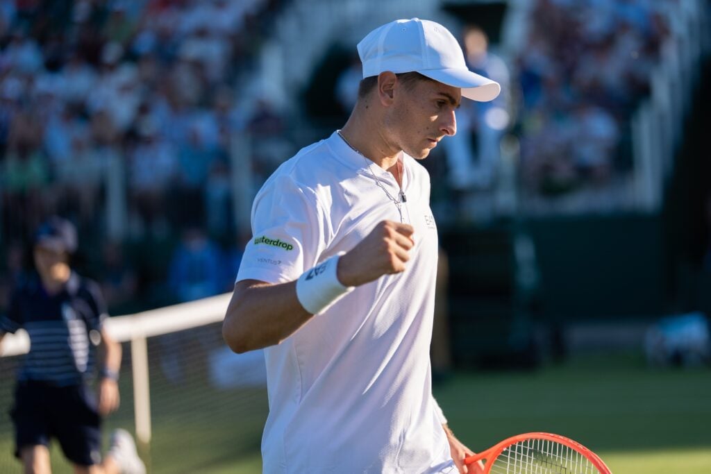 Matteo Arnaldi celebrates after winning a point at The Championships - Wimbledon 2025