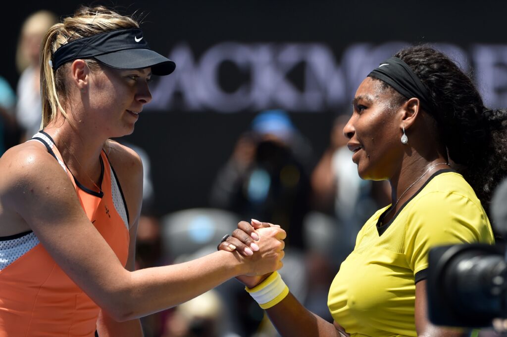 Serena Williams and Maria Sharapova shakes hands after their match at the 2016 Australian Open