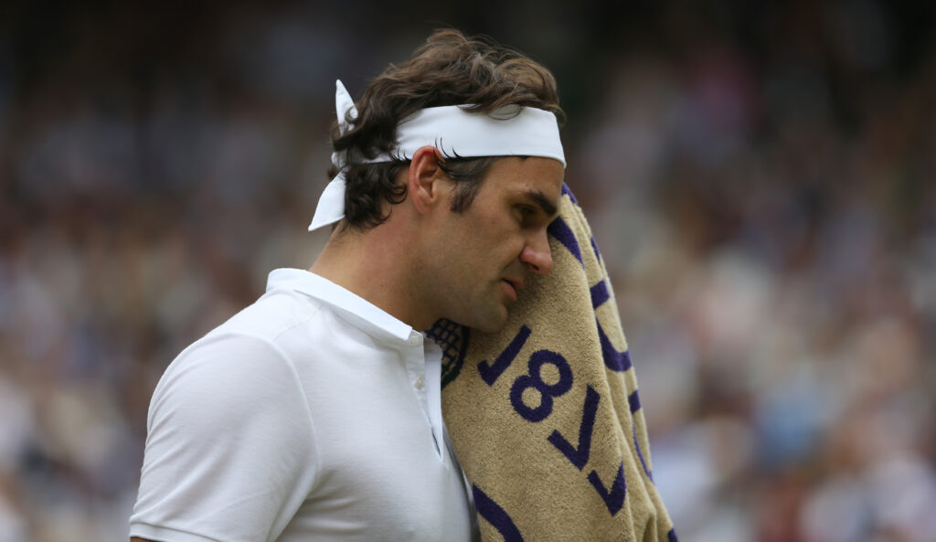Roger Federer reacts during the 2016 Wimbledon semifinals.