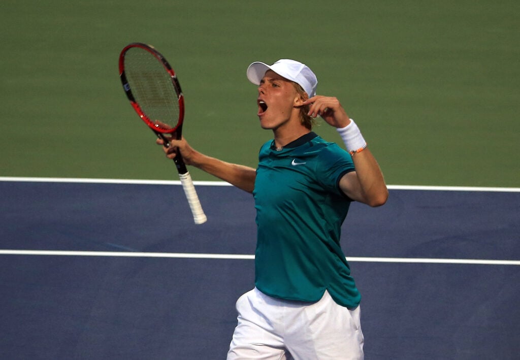 Denis Shapovalov celebrates during his win over Nick Kyrgios at the 2016 Canadian Open