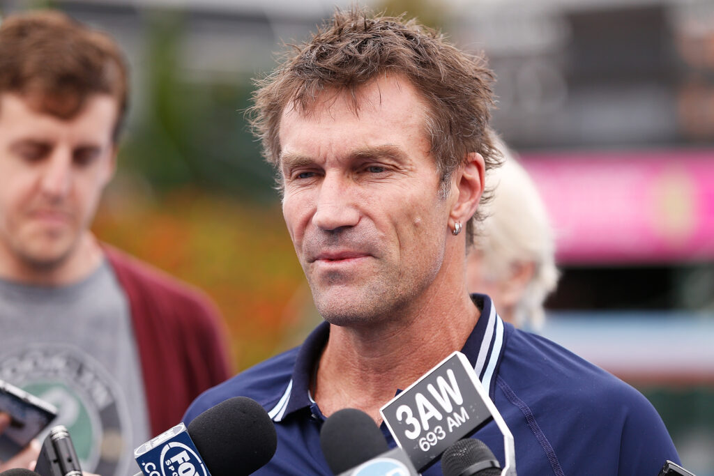 Pat Cash speaks to the media ahead of the 2018 Kooyong Classic