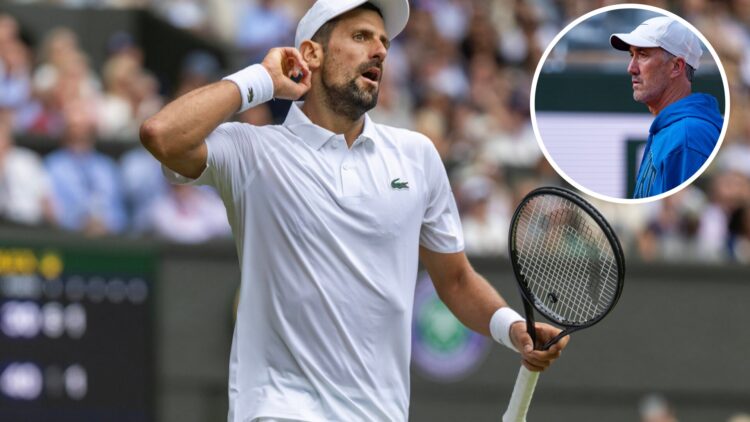 Novak Djokovic of Serbia reacts with the spectators after winning a marathon game in the second set against Alex de Minaur of Australia in the four...