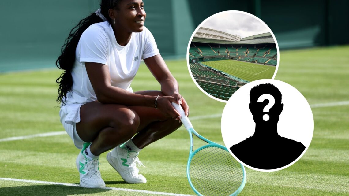 Coco Gauff warms up at Wimbledon and Inset: Centre Court