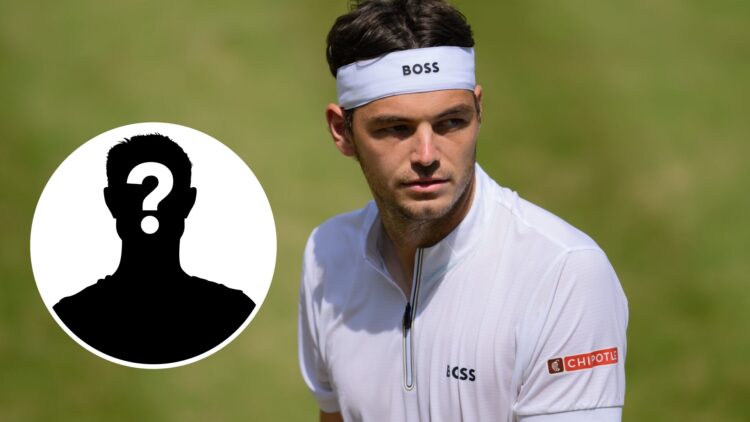 Mystery player (left) in a circle overlay and Taylor Fritz (right)