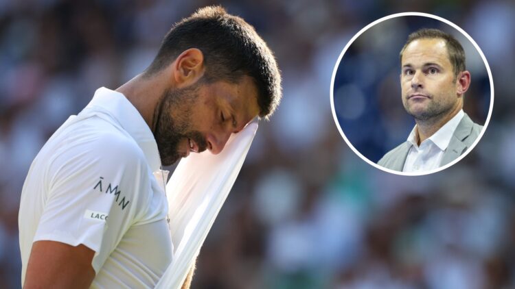 Novak Djokovic during his Gentlemen's Singles Semi-Final match against Jannik Sinner during day twelve of The Championships Wimbledon 2025 at All E...