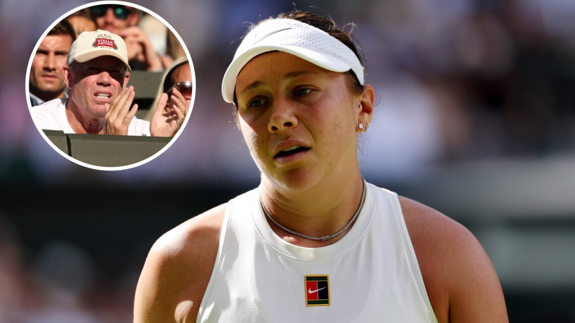 Amanda Anisimova of United States looks dejected against Iga Swiatek of Poland during the Ladies' Singles Final on day thirteen of The Championship...