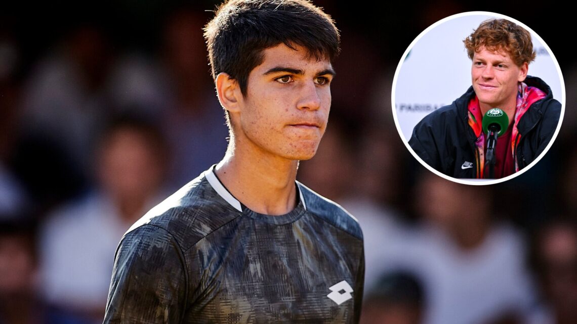 Carlos Alcaraz of Spain looks on during his round of 16 match against Pedro Martinez Portero of Spain on day 3 of ATP Sevilla Challenger at Real Cl...