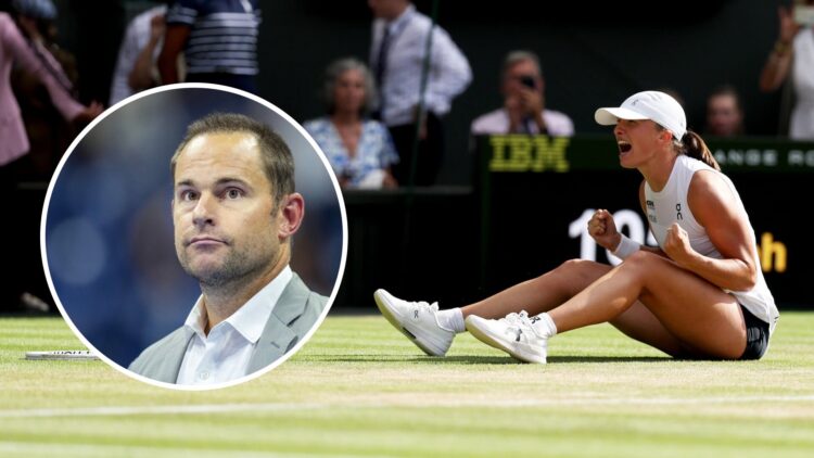Andy Roddick (L) at the trophy presentations after the Men's Singles Final on Arthur Ashe Stadium during the US Open Tennis Championship 2023 at th...