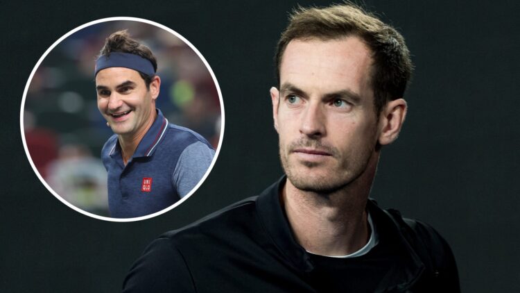 Roger Federer (L) at the Shanghai Masters, Andy Murray (R) looks on in the Men's Singles Third Round match between Novak Djokovic of Serbia and Tom...