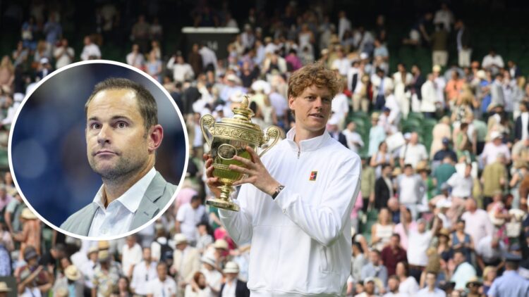 Andy Roddick (L) at the trophy presentations after the Men's Singles Final on Arthur Ashe Stadium during the US Open Tennis Championship 2023 at th...