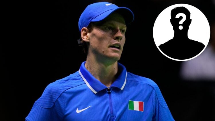 Jannik Sinner of Team Italy during his singles match against Alex de Minaur of Team Australia during the Semi-Final tie between Italy and Australia...