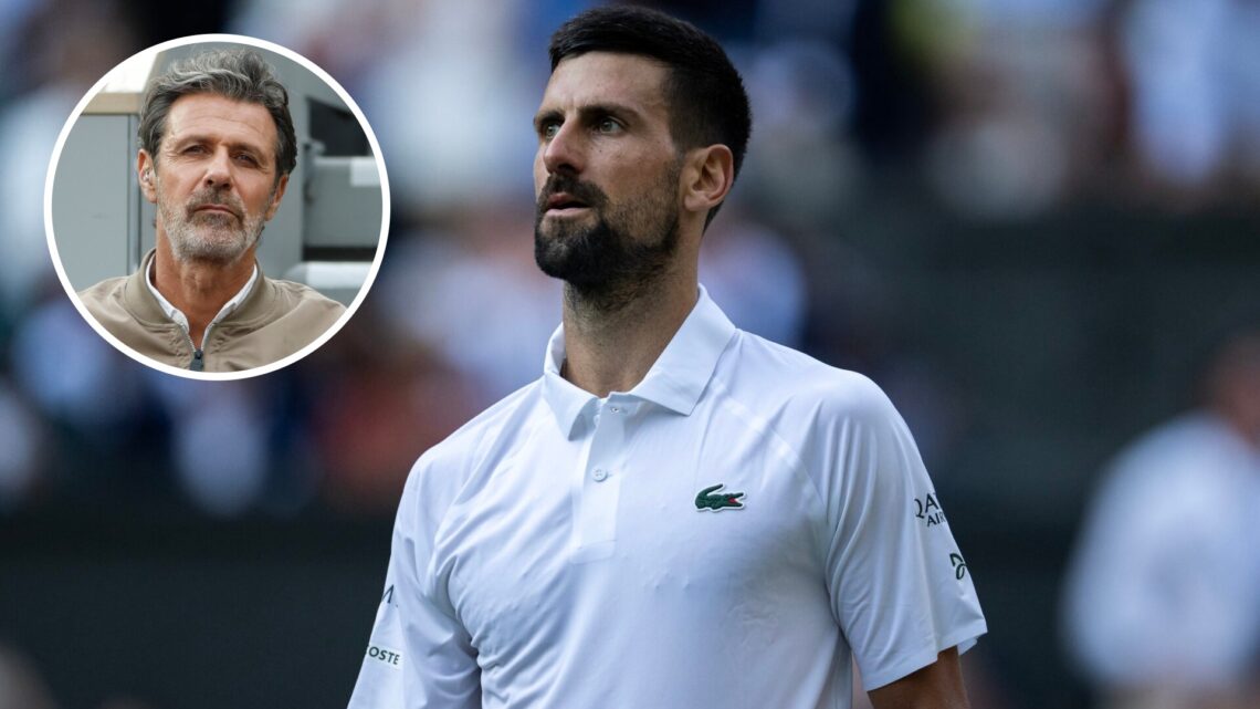 Novak Djokovic of Serbia looks on against Flavio Cobolli of Italy during the Gentlemen's Singles quarter-final match on day ten of The Championship...