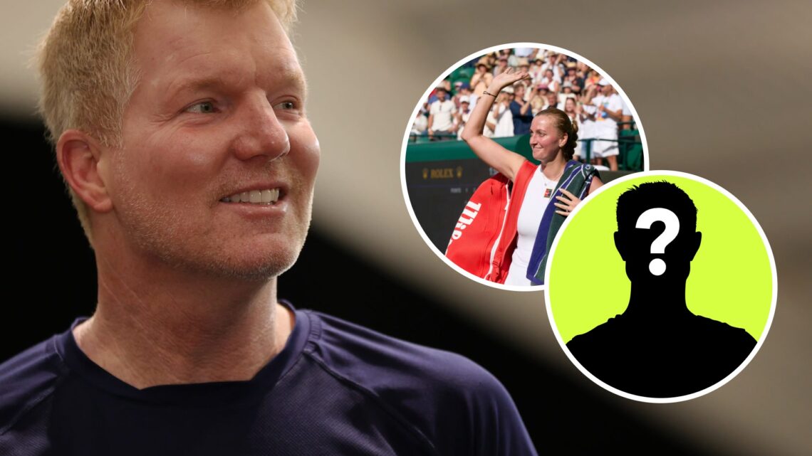 Image of Jim Courier looking on during the 2021 Laver Cup tournament, inset of Petra Kvitova waving goodbye to the fans after her final match at Wi...