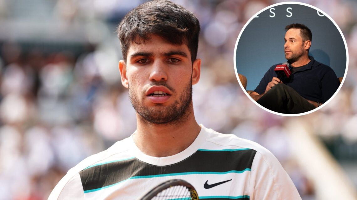 Carlos Alcaraz of Spain shows his dejection against Jannik Sinner of Italy during the Men's Singles Final match on Day Fifteen of the 2025 French O...