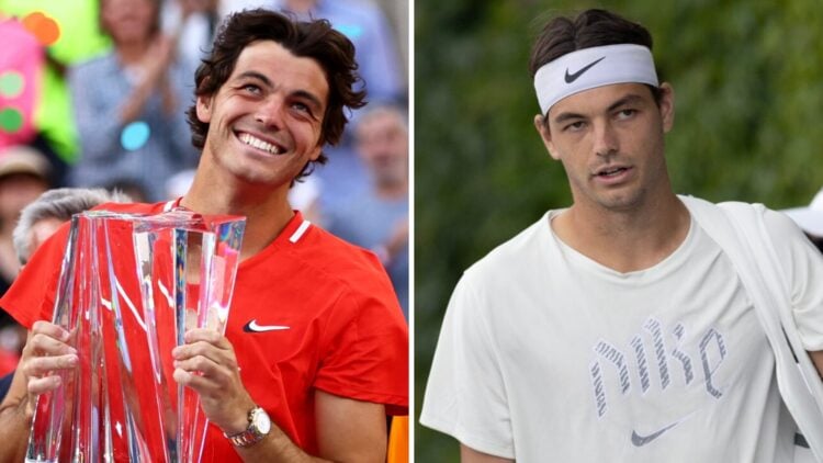 Taylor Fritz of the United States holds his winners trophy after his victory against Rafael Nadal. Taylor Fritz arriving at Wimbledon 2023.