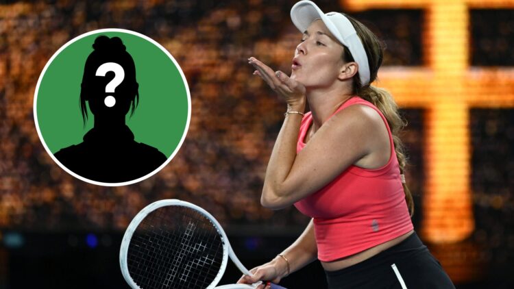 Image of Danielle Collins blowing a kiss to the crowd at the 2025 Australian Open, inset of a female mystery player