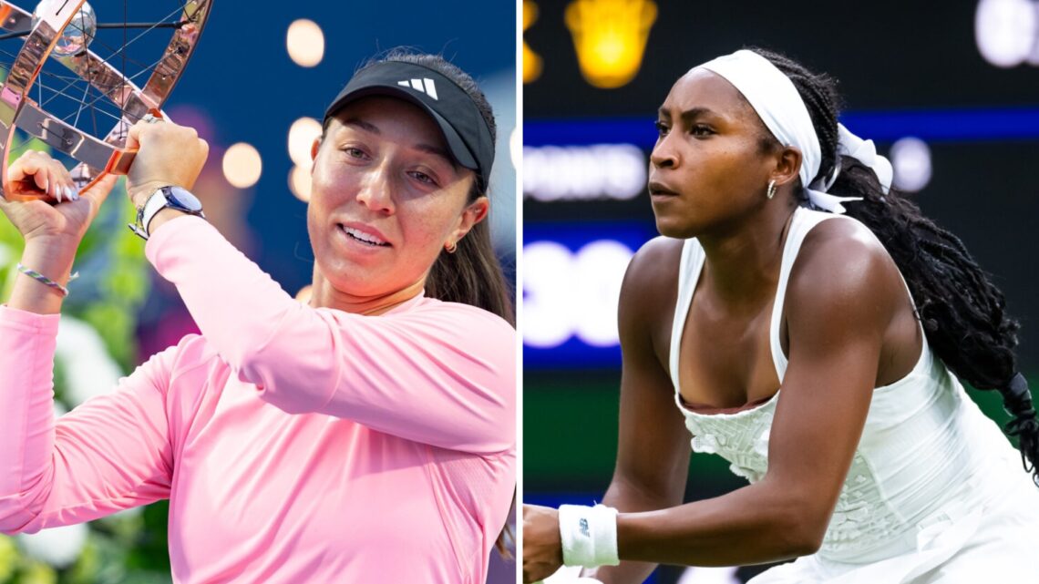 Jessica Pegula holds trophy. Coco Gauff at Wimbledon.