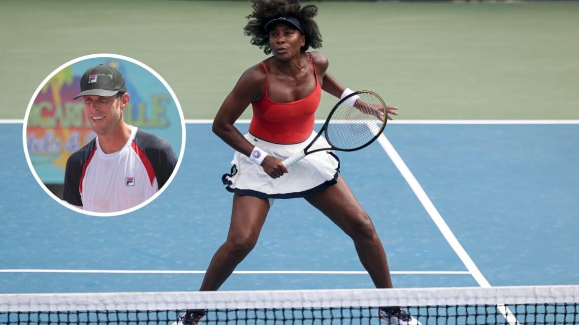 Main: Venus Williams during a doubles rally at the Cincinnati Open. Inset: Sam Querrey
