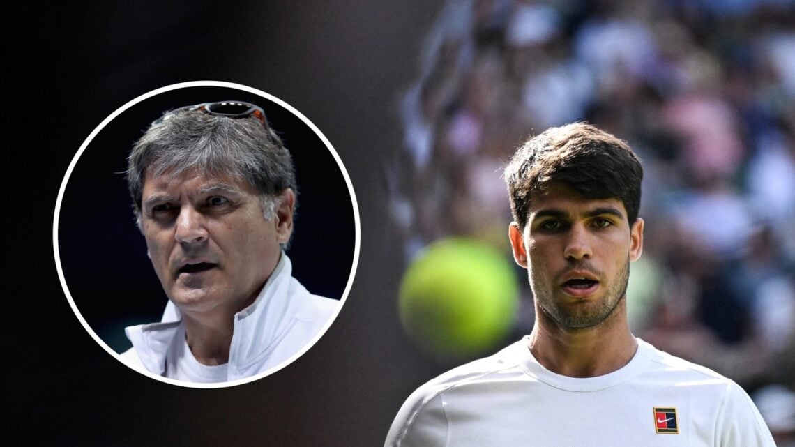 Toni Nadal (L) at the ATP Finals in 2017, Carlos Alcaraz (R) at Wimbledon in 2025.
