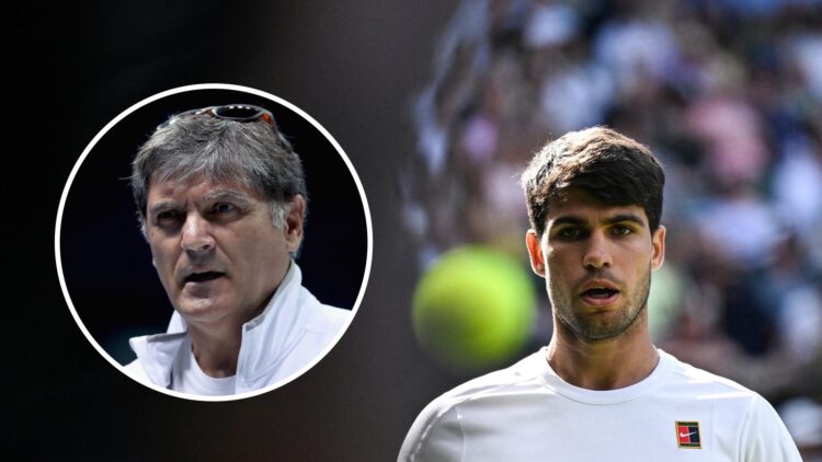 Toni Nadal (L) at the ATP Finals in 2017, Carlos Alcaraz (R) at Wimbledon in 2025.