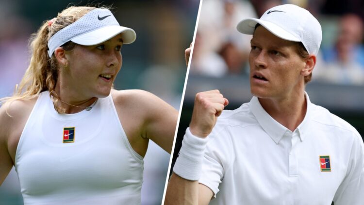 Mirra Andreeva celebrates against Lucia Bronzetti of Italy during the Ladies' Singles second round match on day four of The Championships Wimbledon...