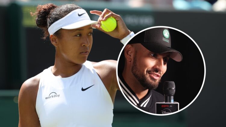 Naomi Osaka (L) at Wimbledon in 2025, Nick Kyrgios (R) interviewed during the ESPN on Disney+ launch party.