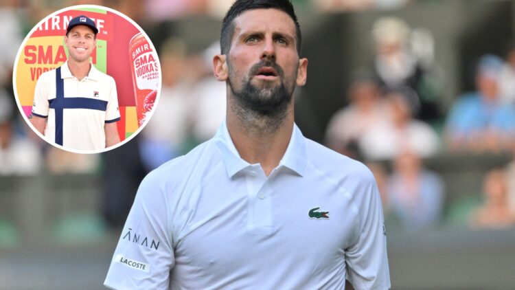 Novak Djokovic of Serbia plays in the Men's singles first round match against Alexandre Muller of France during day one of The Championships Wimble...