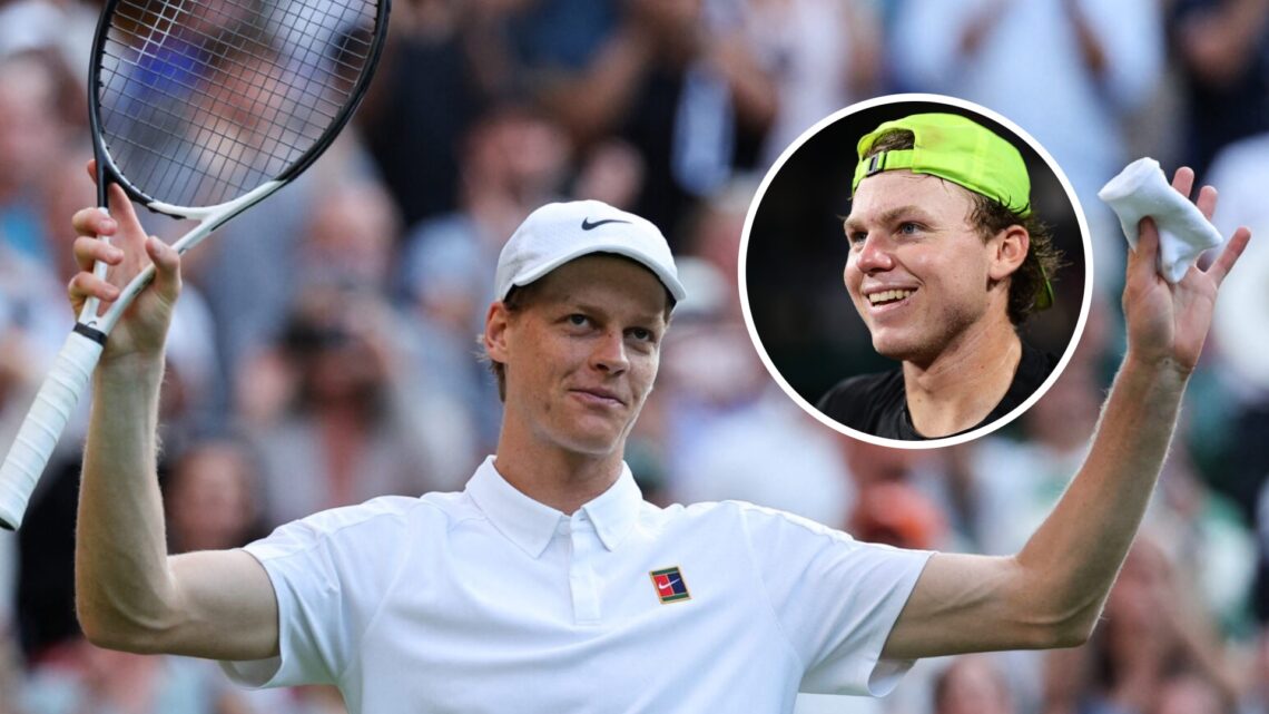 Jannik Sinner (L) celebrates a win at Wimbledon in 2025, Alex Michelsen (R) at the U.S. Men's Clay Court Championship in 2025.
