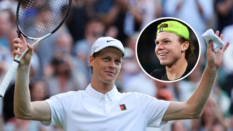 Jannik Sinner (L) celebrates a win at Wimbledon in 2025, Alex Michelsen (R) at the U.S. Men's Clay Court Championship in 2025.