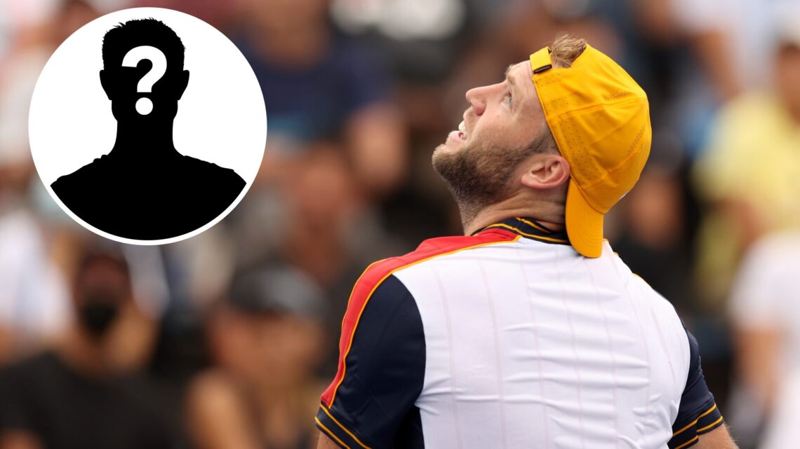 Jack Sock of the United States reacts against Yoshihito Nishioka of Japan during his Men's Singles first round match on Day Two of the 2021 US Open...