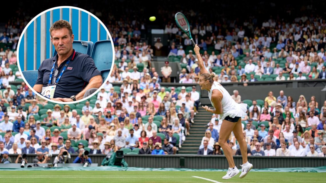 Aryna Sabalenka serves the ball against Marie Bouzkova of Czechia during the Ladies' Singles second round match on day three of The Championships W...