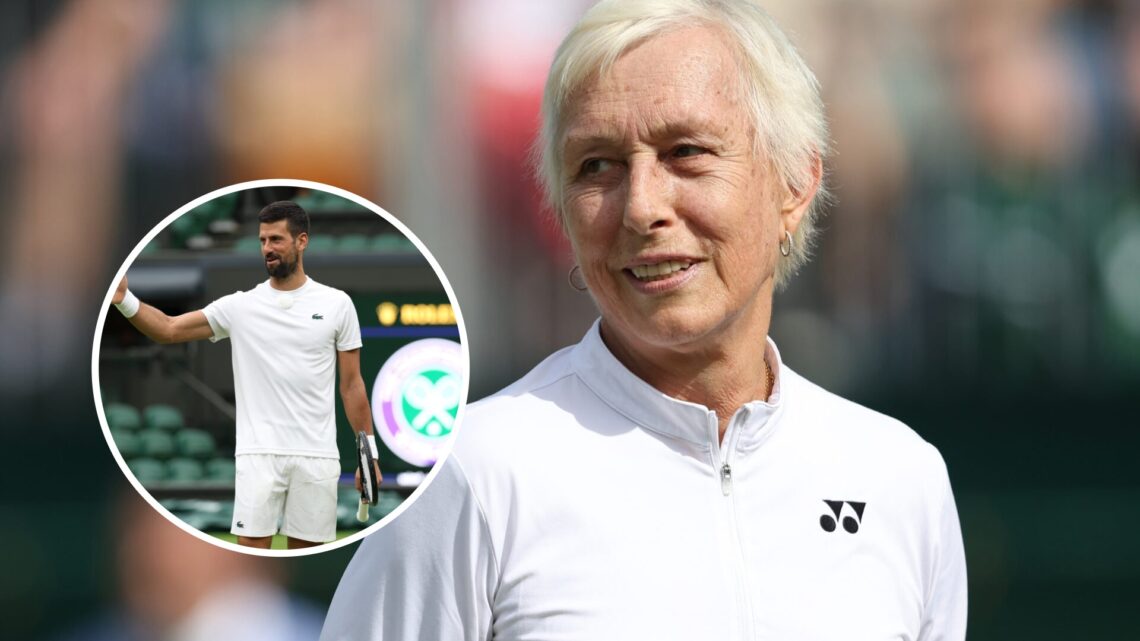 Novak Djokovic (left) in a circle overlay and Martina Navratilova (right)