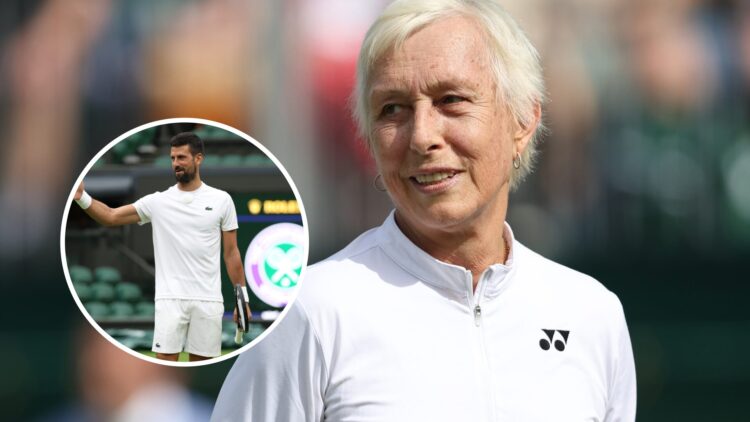 Novak Djokovic (left) in a circle overlay and Martina Navratilova (right)