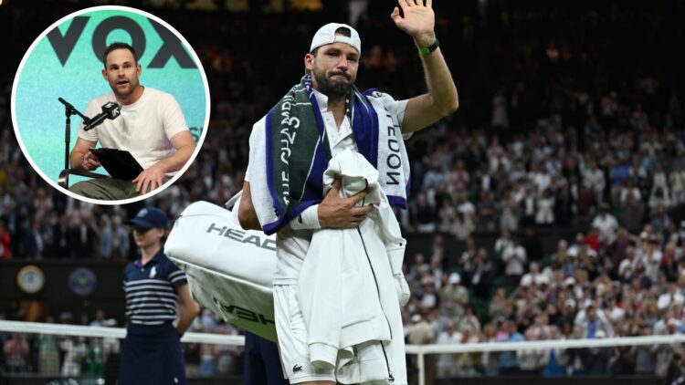 Grigor Dimitrov of Bulgaria acknowledges the crowd as he leaves the court after withdrawing due to injury during the Gentlemen's Singles fourth rou...