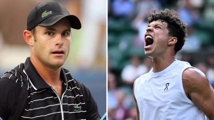 Andy Roddick (left) looks on and Ben Shelton (right) shouts