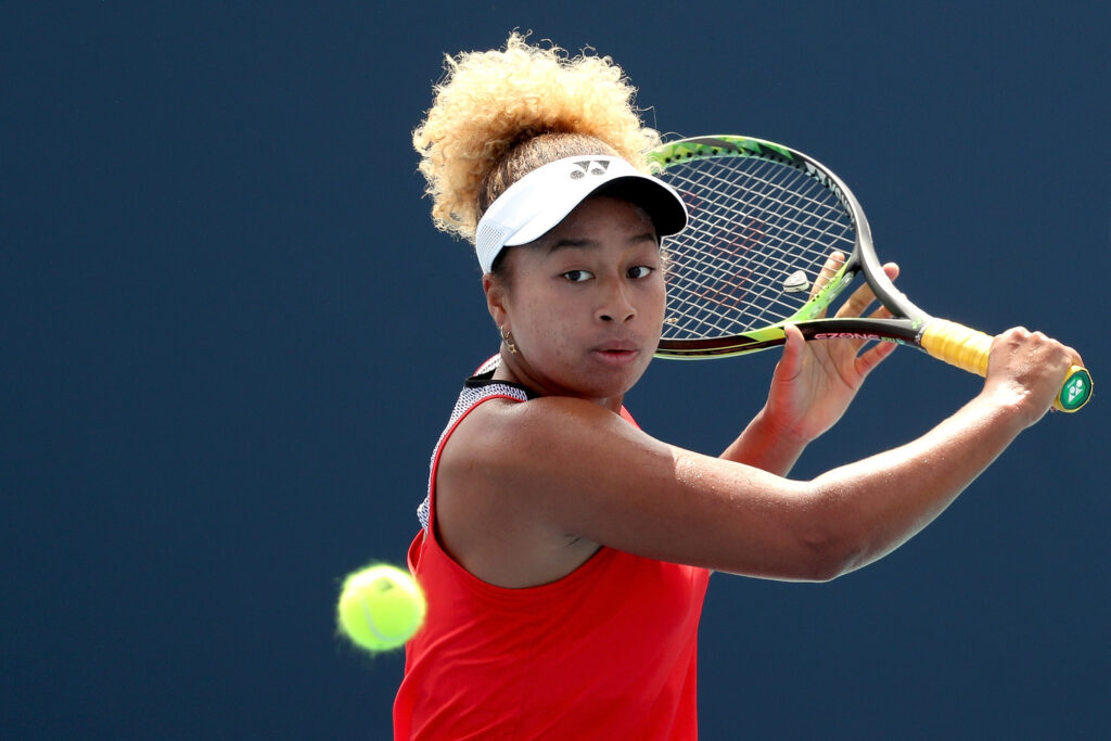 Mari Osaka returns a shot at the 2019 Miami Open