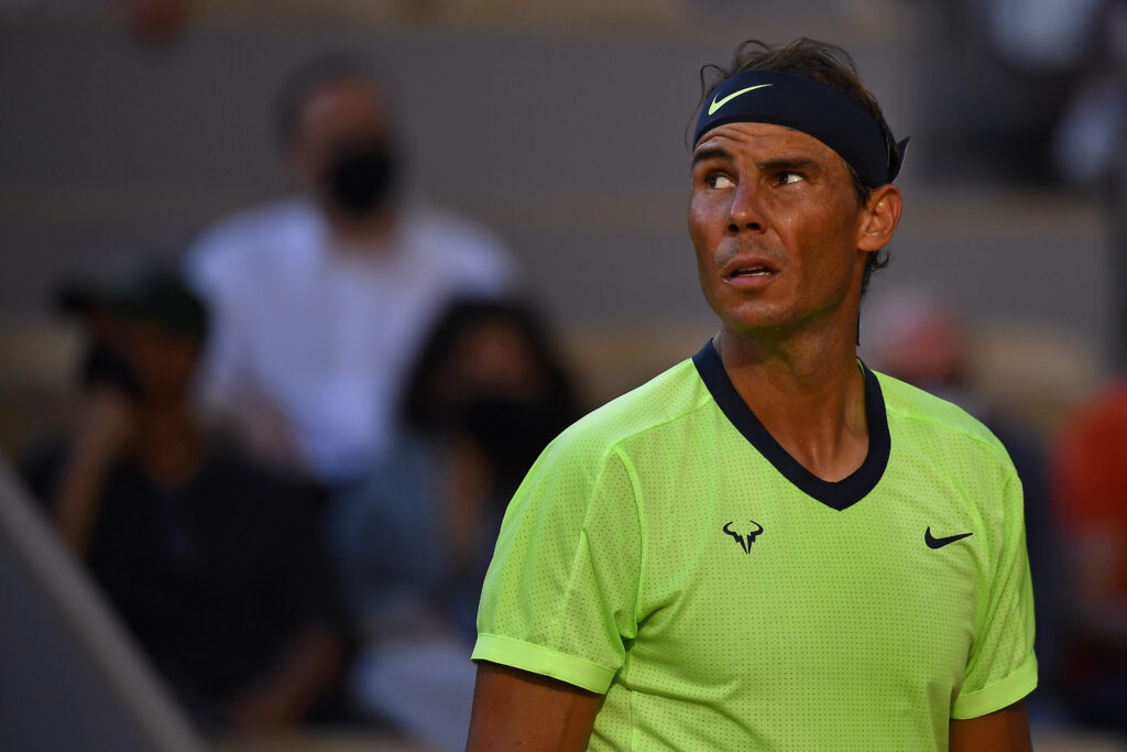 Rafael Nadal looks on at the 2021 French Open.