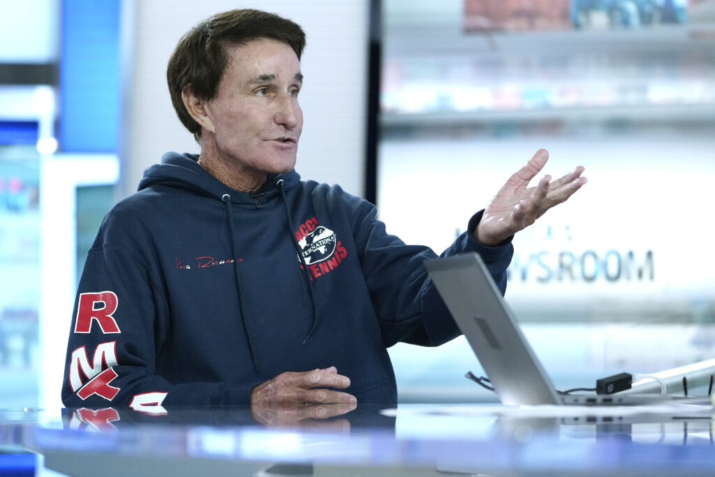 Professional tennis coach Rick Macci is interviewed by segment anchors Trace Gallagher and Dana Perino at Fox News' "America's Newsroom" at FOX Studios.