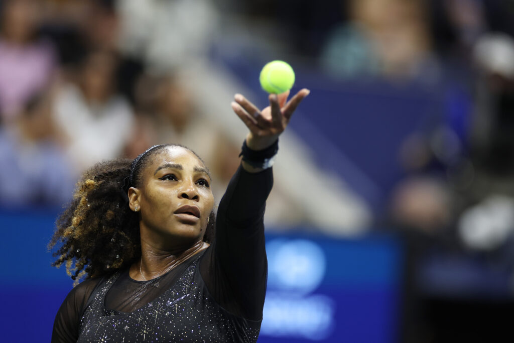 Serena Williams of the United States serves against Ajla Tomlijanovic of Australia during their Women's Singles Third Round match on Day Five of the 2022 US Open at USTA Billie Jean King National Tennis Center.