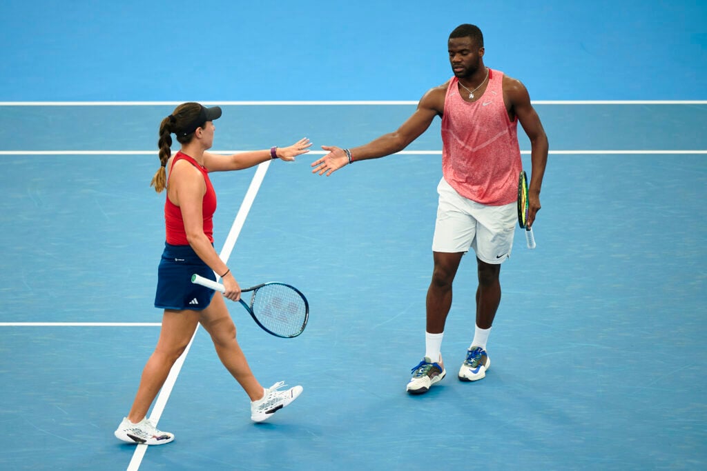 Frances Tiafoe and Jessica Pegula in action in a doubles match at the 2023 United Cup - Sydney: Day 6