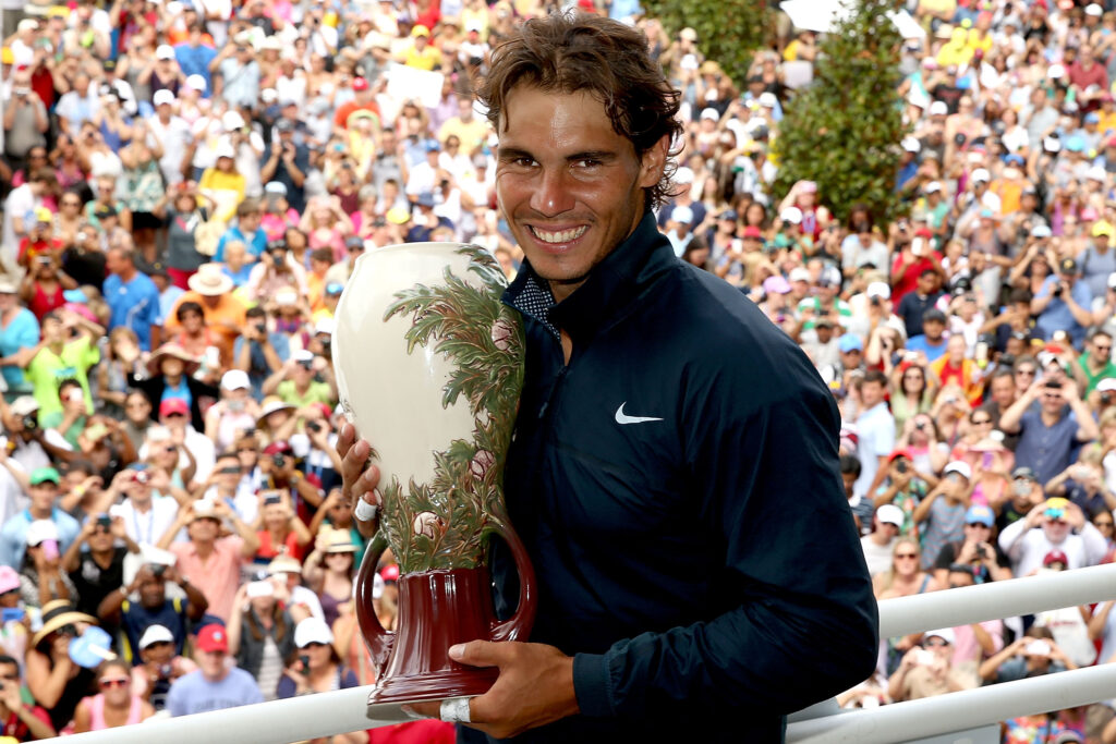 Rafael Nadal poses with the trophy after winning the 2013 Cincinnati Open