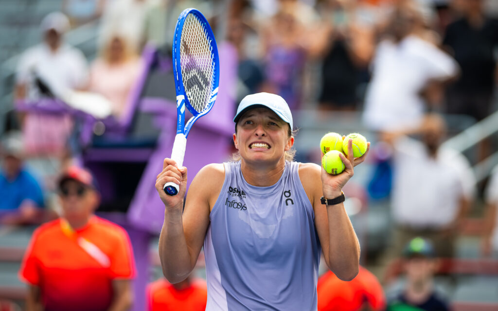 Iga Swiatek celebrates her second-round win at the 2025 Canadian Open
